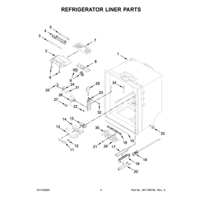 Refrigerator Liner Parts Diagram and Parts List for KRFF305ESS10  KitchenAid Refrigerator