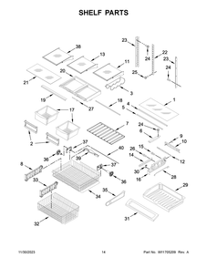 Shelf Parts Diagram and Parts List for KRFC300EWH11  KitchenAid Refrigerator