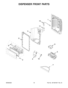 Dispenser Front Parts Diagram and Parts List for KRMF706EBS04  Whirlpool Refrigerator