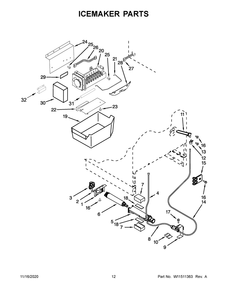 Icemaker Parts Diagram and Parts List for KUDF204EPA01  Whirlpool Wine and Beverage Cooler