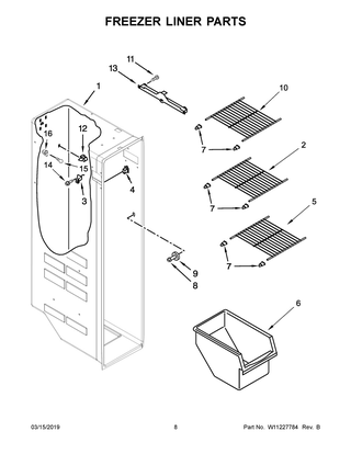 Freezer Liner Parts Diagram and Parts List for WRS331SDHM00  Whirlpool Refrigerator