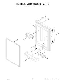Refrigerator Door Parts Diagram and Parts List for WRB329DMBM05  Whirlpool Refrigerator