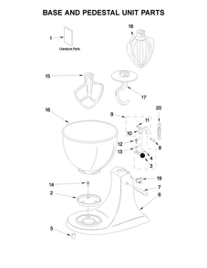 Base And Pedestal Unit Parts Diagram and Parts List for 5K45SSEOB4  KitchenAid Mixer