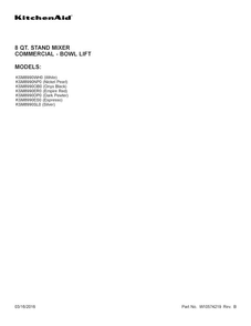 Cover Sheet Diagram and Parts List for KSM8990SL0  KitchenAid Mixer