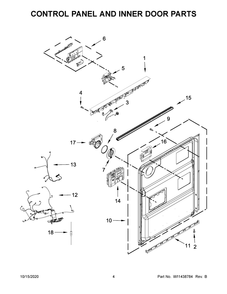 Control Panel And Inner Door Parts Diagram and Parts List for KDTM404KBS0  Whirlpool Dishwasher