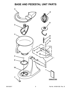 05 - BASE AND PEDESTAL UNIT PARTS Diagram and Parts List for 3KSM150PSTPK0  Whirlpool Mixer