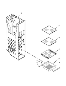 Freezer Liner Parts Diagram and Parts List for WRS586FIDH00  Whirlpool Refrigerator