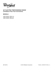 Cover Sheet Diagram and Parts List for WFE710H0AS1  Whirlpool Range