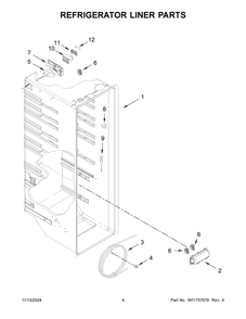 03 - Refrigerator Liner Parts Diagram and Parts List for ASI2575GRB12  Whirlpool Refrigerator