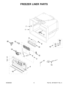 Freezer Liner Parts Diagram and Parts List for KRFC704FSS03  Whirlpool Refrigerator