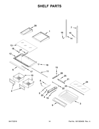 Shelf Parts Diagram and Parts List for WRF555SDHB01  Whirlpool Refrigerator