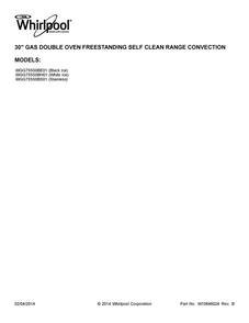 Cover Sheet Diagram and Parts List for WGG755S0BE01  Whirlpool Range