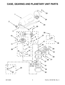 Case, Gearing And Planetary Unit Parts Diagram and Parts List for 5KSM125EIB4  KitchenAid Mixer