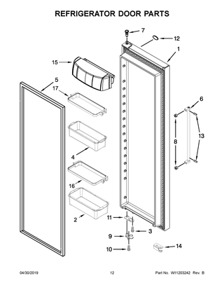 Refrigerator Door Parts Diagram and Parts List for KRSC503ESS01  Whirlpool Refrigerator