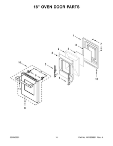 18 Inch Oven Door Parts Diagram and Parts List for JDRP548HL01  Whirlpool Range