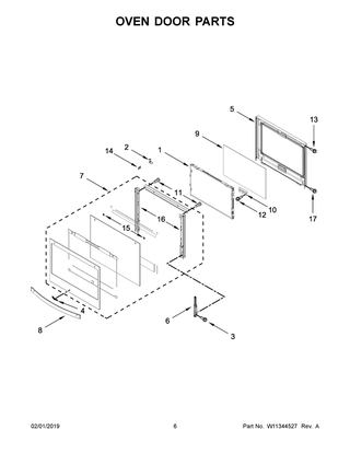 Oven Door Parts Diagram and Parts List for WOC75EC0HV02  Whirlpool Microwave Oven Combo