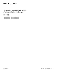 Cover Sheet Diagram and Parts List for KVWB606DBS0  KitchenAid Range Hood