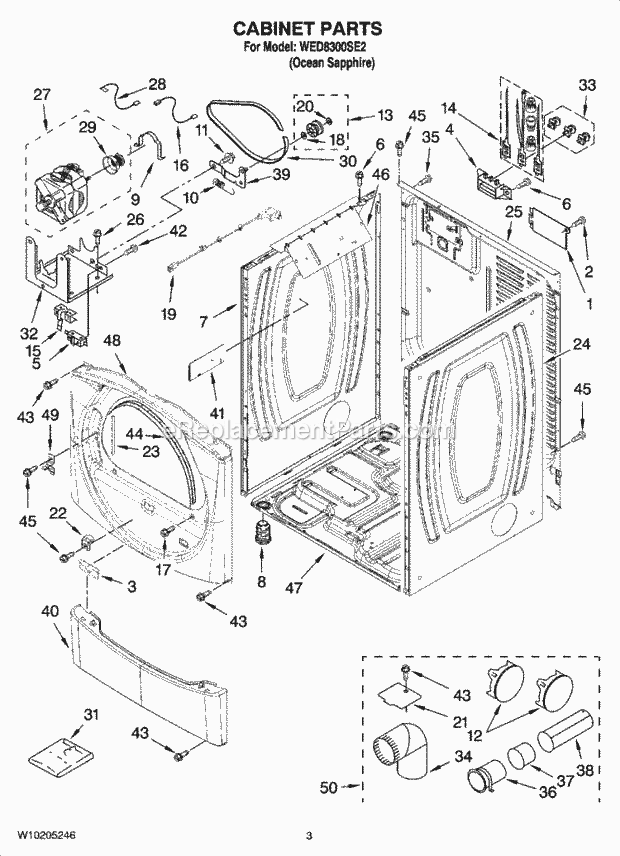 Cabinet Parts Diagram and Parts List for WED8300SE2  Whirlpool Dryer