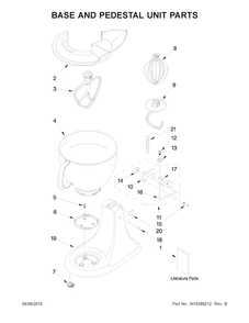 Base And Pedestal Unit Parts Diagram and Parts List for 5KSM150PSICA4  KitchenAid Mixer