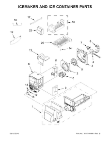 Icemaker And Ice Container Parts Diagram and Parts List for KRFC400ESS00  KitchenAid Refrigerator