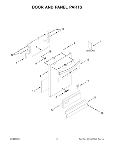 Door And Panel Parts Diagram and Parts List for WDT730HAMZ1  Whirlpool Dishwasher