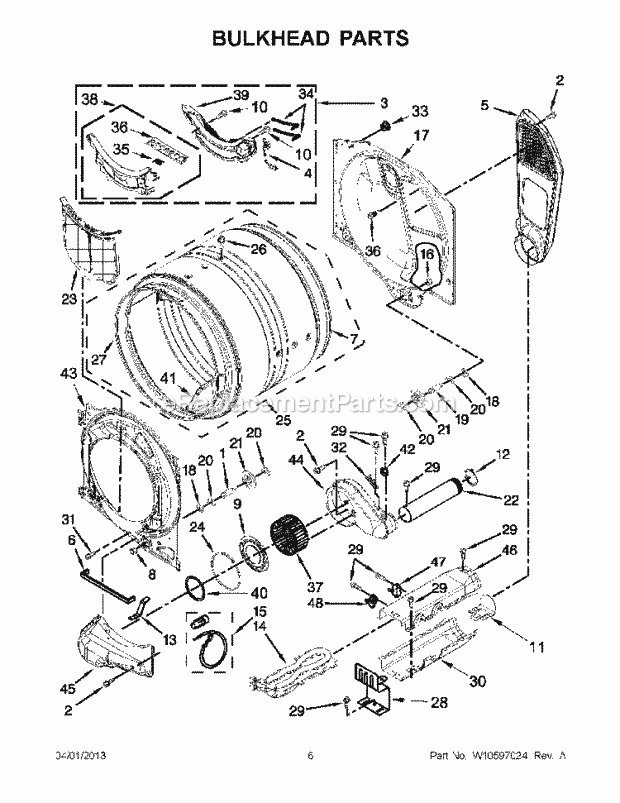 BULKHEAD PARTS Diagram and Parts List for WED70HEBW0  Whirlpool Dryer