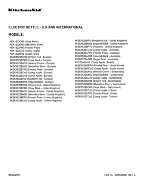01 - Cover Sheet Diagram and Parts List for 5KEK1522SAC0  KitchenAid Dishwasher