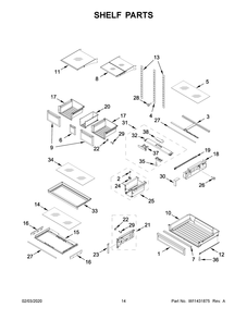 Shelf Parts Diagram and Parts List for WRF767SDHZ01  Whirlpool Refrigerator