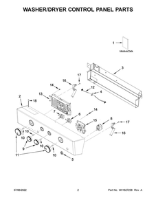 Washer/Dryer Control Panel Parts Diagram and Parts List for WET4027HW2  Whirlpool Washer Dryer Combo