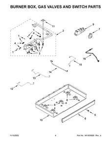 Burner Box, Gas Valves And Switch Parts Diagram and Parts List for WCG77US0HS05  Whirlpool Cooktop