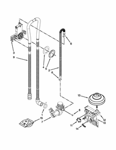 Fill, Drain And Overfill Parts Diagram and Parts List for IUD8100YS3  Whirlpool Dishwasher