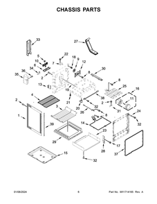 Chassis Parts Diagram and Parts List for KFEG500EWH7  KitchenAid Range