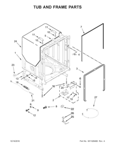 Tub And Frame Parts Diagram and Parts List for KDTE204EBL3  KitchenAid Dishwasher