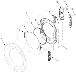Door Parts Diagram and Parts List for WGD6605MW1,WGD6605MC1  Whirlpool Dryer