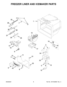 Freezer Liner And Icemaker Parts Diagram and Parts List for MFF2258FEZ06  Whirlpool Refrigerator