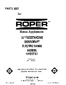 Front Cover Diagram and Parts List for N9257*1  Roper Range