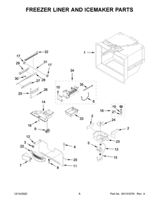 Freezer Liner And Icemaker Parts Diagram and Parts List for KRFF302EBS02  Whirlpool Refrigerator
