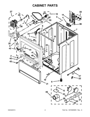02 - CABINET PARTS Diagram and Parts List for YMEDX700AG1  Whirlpool Dryer