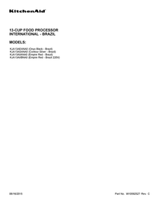Cover Sheet Diagram and Parts List for KJA13AVBNA0  KitchenAid Food Processor