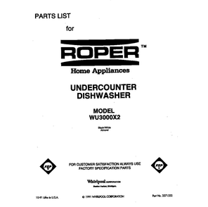 Front Cover Diagram and Parts List for WU300X2  Roper Dishwasher