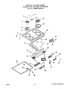 Main Top Diagram and Parts List for 2453*9A  Roper Range