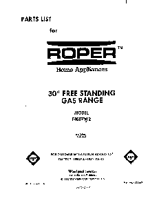 Front Cover Diagram and Parts List for F4007W2  Roper Range