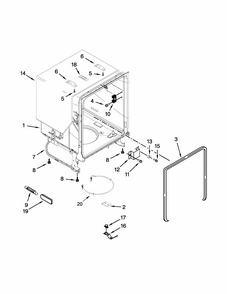Tub And Frame Parts Diagram and Parts List for 66515119K216  Kenmore Dishwasher