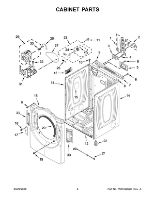 Cabinet Parts Diagram and Parts List for 8TWED5620HW0  Whirlpool Dryer