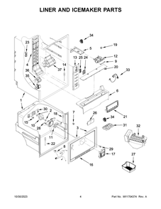 Liner And Icemaker Parts Diagram and Parts List for WRFA60SMHZ03  Whirlpool Refrigerator