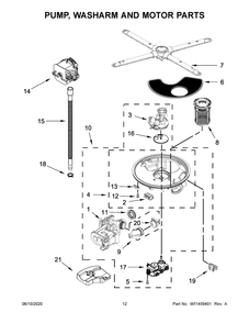 Pump, Washarm And Motor Parts Diagram and Parts List for KDTE204GPS1  Whirlpool Dishwasher