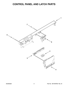 Control Panel And Latch Parts Diagram and Parts List for WDT540HAMZ1  Whirlpool Dishwasher