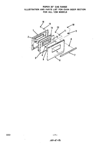Oven Door Diagram and Parts List for 1234*0A  Roper Range