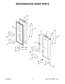 Refrigerator Door Parts Diagram and Parts List for WRF535SWHV04  Whirlpool Refrigerator