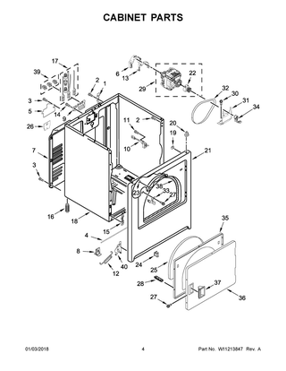 Cabinet Parts Diagram and Parts List for WED4850HW0  Whirlpool Dryer